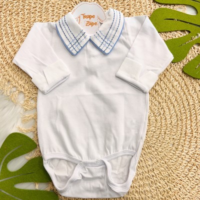  Body Gola Bordada - Pontilhado Azul Jeans e Claro